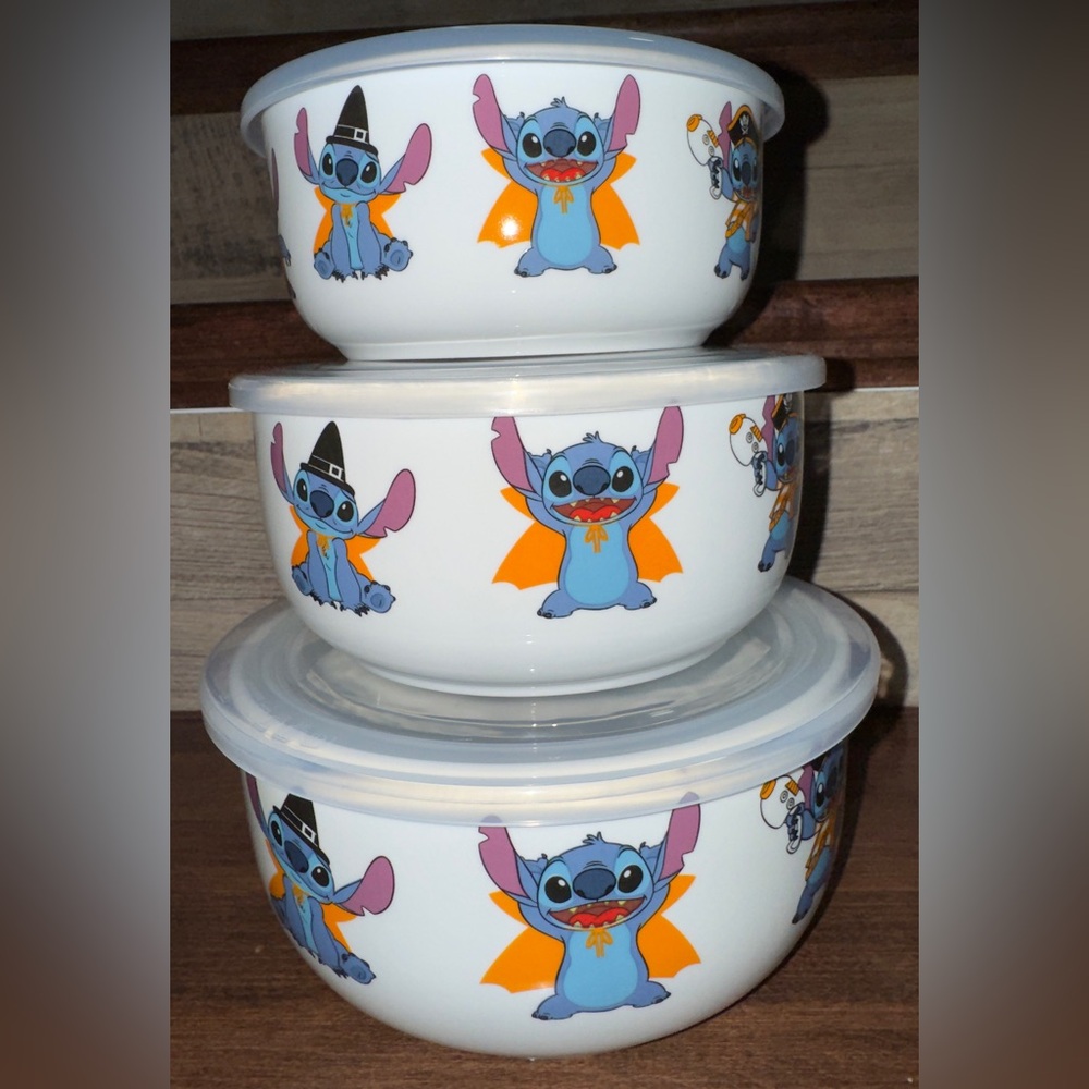 Cute 🥰 Disney Stitch Halloween 🎃 Ceramic Food Containers Vented Lids Set Of 3